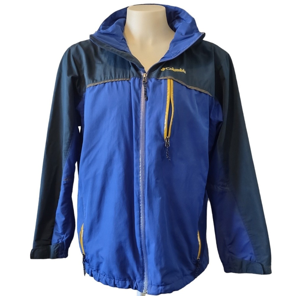 Columbia Windbreaker Jacket Omni-Sheild Mens Adult Large 3 Zip pockets Hood Blue